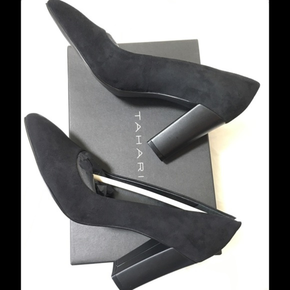SOLD Tahari Black Suede Pump Shoe Block Heel 8.5 - Picture 3 of 4